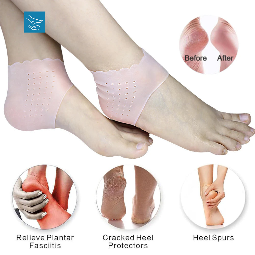 2Pcs Soft Gel Breathable Heel Protectors Plantar Fasciitis Inserts Cracked Dry Achilles Pain Relief Heel Cushion Pads