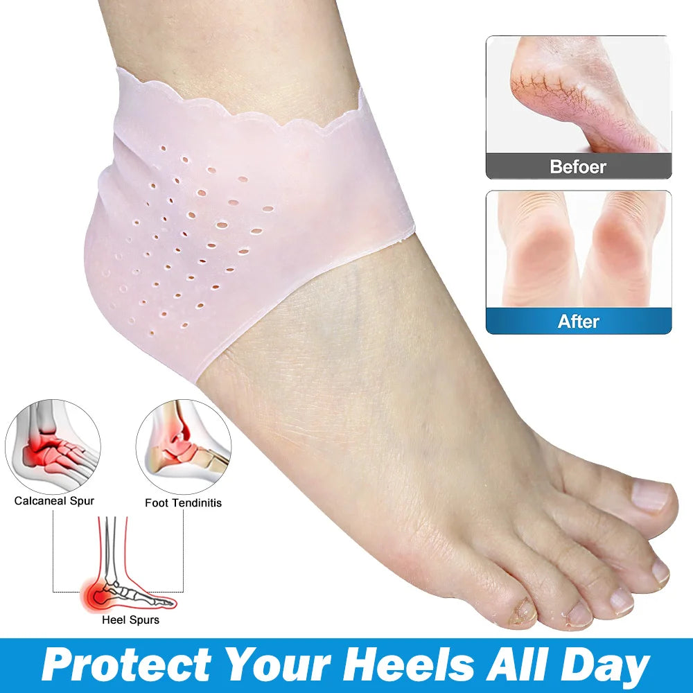 2Pcs Soft Gel Breathable Heel Protectors Plantar Fasciitis Inserts Cracked Dry Achilles Pain Relief Heel Cushion Pads