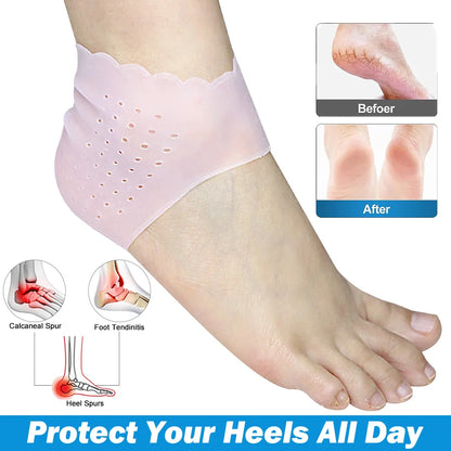 2Pcs Soft Gel Breathable Heel Protectors Plantar Fasciitis Inserts Cracked Dry Achilles Pain Relief Heel Cushion Pads