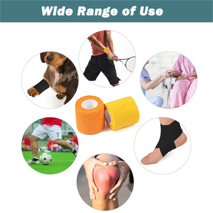 6Colors Self Adhesive Bandage Wrap 450cm Breathable Adherent Vet Tape for First Aid Sports Injury Body Sprains & Pets