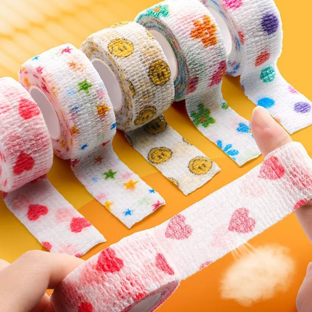 5Pcs/Lot 2.5cm Wide Self Adhesive Colorful Elastic Bandage Wrap Stretch Self-Adherent Tape for First Aid,Sports, Wrist, Ankle