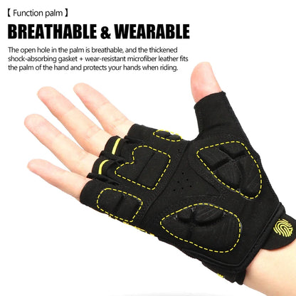 Cycling Bike Gloves Padded Half Finger Bicycle Gloves Shock-Absorbing Anti-Slip Breathable MTB Road Biking Gloves for Men/Women