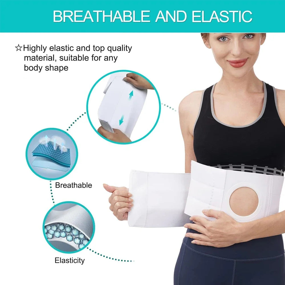 Ostomy Hernia Belt, Stoma Support Ostomy Hernia Belt for Colostomy Bag Abdominal Binder Lower-Waist Support Belt for Men & Women