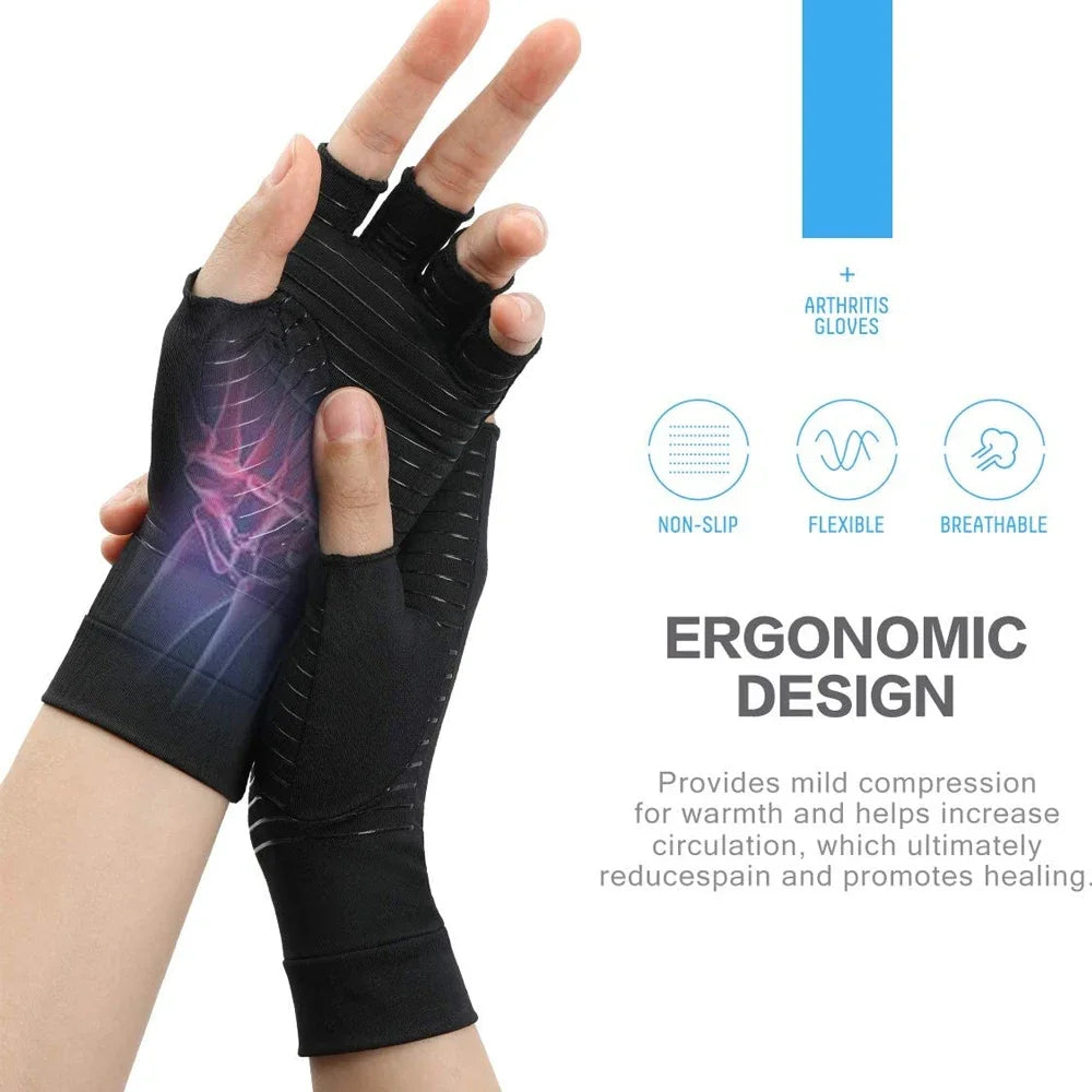 1Pair Arthritis Compression Gloves for Women Men, Wrist Support Relieve Hand Pain Swelling & Carpal Tunnel Fingerless for Typing