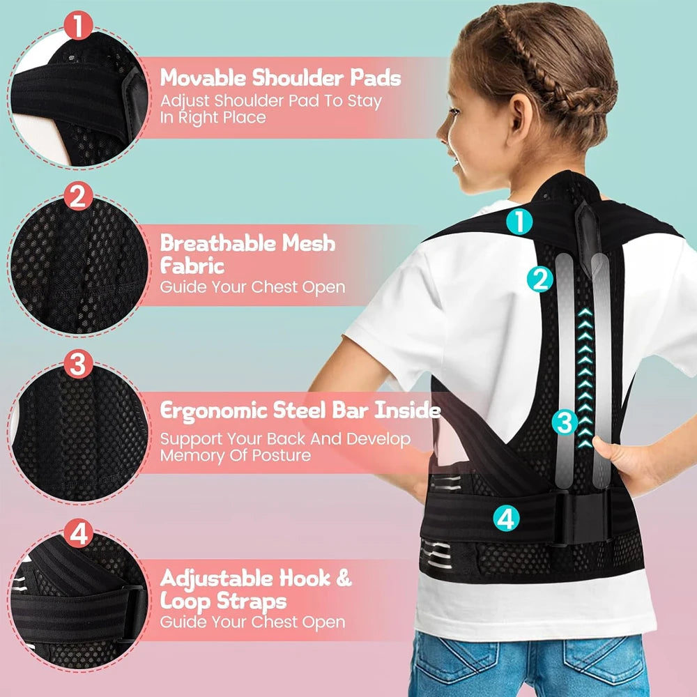 Posture Corrector for Kids and Teens, Updated Upper Back Posture Brace for Teenagers Boys Girls Spinal Support to Improve Slouch