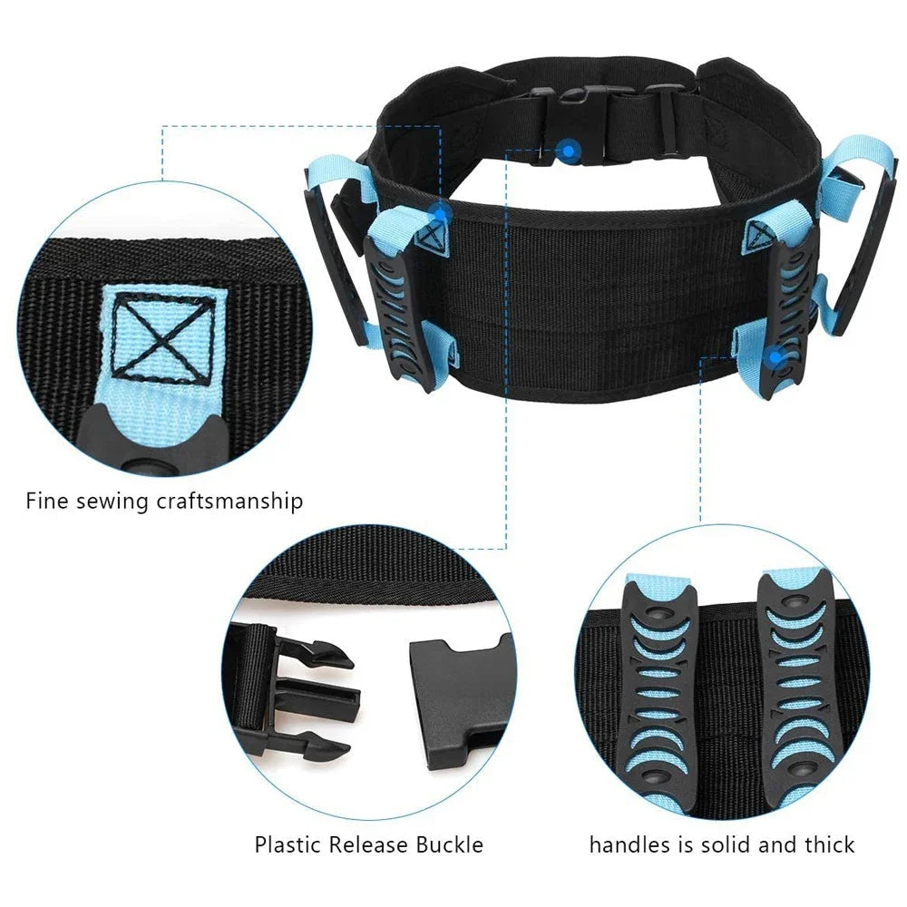 1Pcs Gait Belt Transfer Belts, Gait Belt with 6 Pcs Transfer Belt Handles, Plastic Release Buckle Adjustable Strap