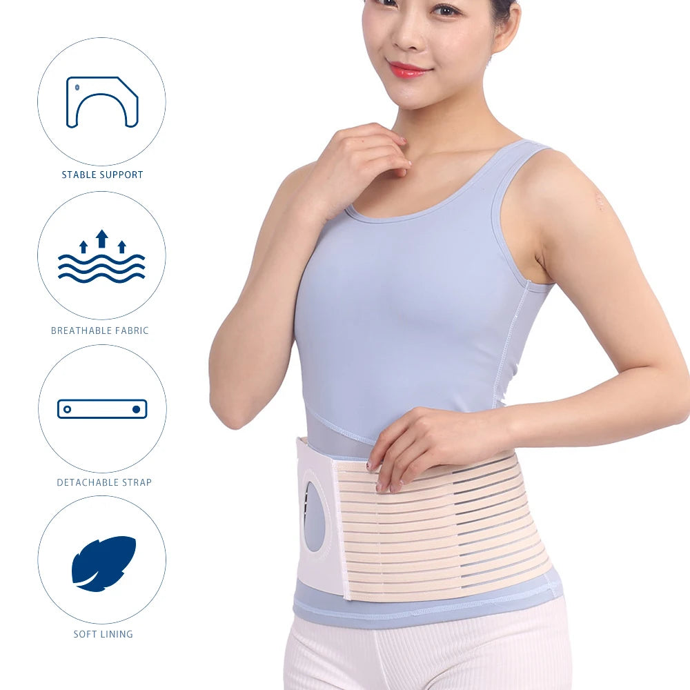 Ostomy Hernia Belt, Stoma Support Ostomy Hernia Belt for Colostomy Bag Abdominal Binder Lower-Waist Support Belt for Men & Women