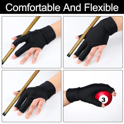 1Pcs Billiard Gloves 3 Open Fingers Billiards Glove Pool Cue Gloves Spandex Lycra for Left Hand Hand, Men Women