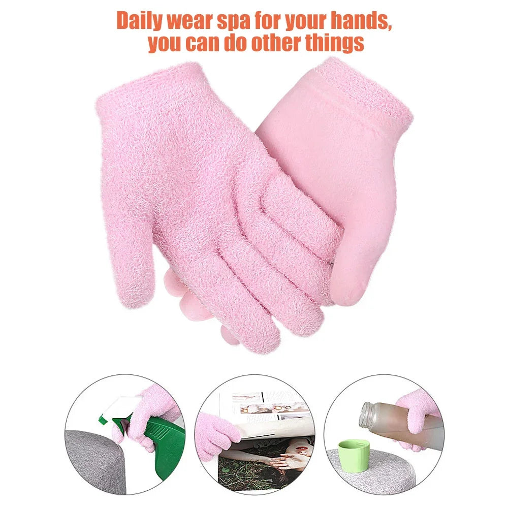 1Pair Spa Gloves Moisturizing Gel Gloves Heal Eczema Cracked Dry Skin Cracked hand, Cuticles for for Repair Treatment