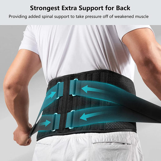 Adjustable Waist Lumbar Support Breathable Back Brace Lower Back Belt Straps - Instant Pain Relief for Herniated Disc, Scoliosis