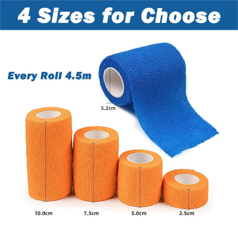 6Colors Self Adhesive Bandage Wrap 450cm Breathable Adherent Vet Tape for First Aid Sports Injury Body Sprains & Pets