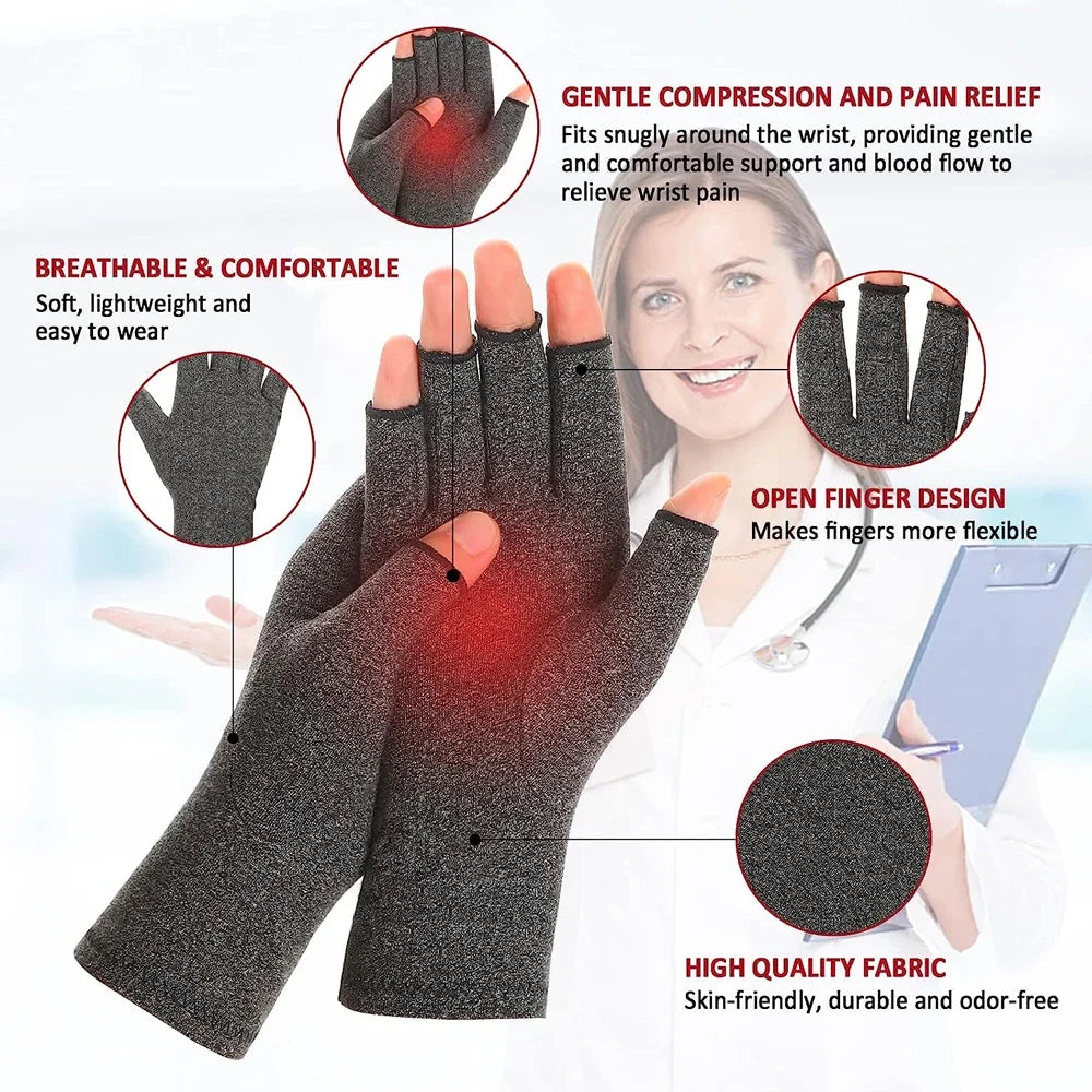 1Pair Arthritis Gloves Women Men, Carpal Tunnel, Rheumatoid, Tendonitis, Fingerless Hand Thumb Compression Gloves