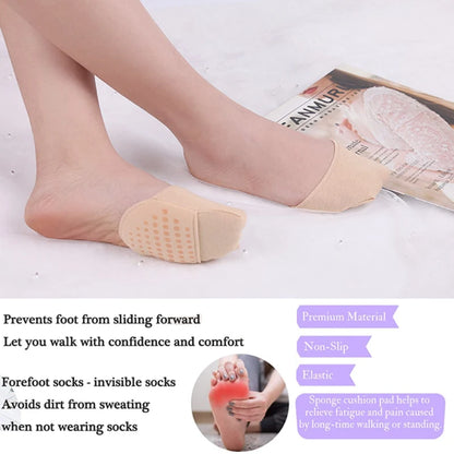 2Pcs/Bag Ball of Foot Cushion Socks Toe Topper Half Forefoot Pads Non-Slip Pain Relief