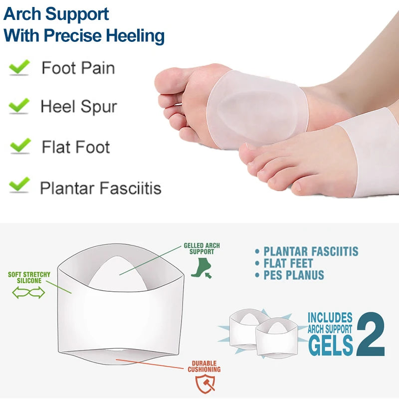 2Pcs/Pair Gel Arch Support Sleeves for Plantar Fasciitis Flat Foot Pain Relief Foot Compression Cushions Foot Care Tool