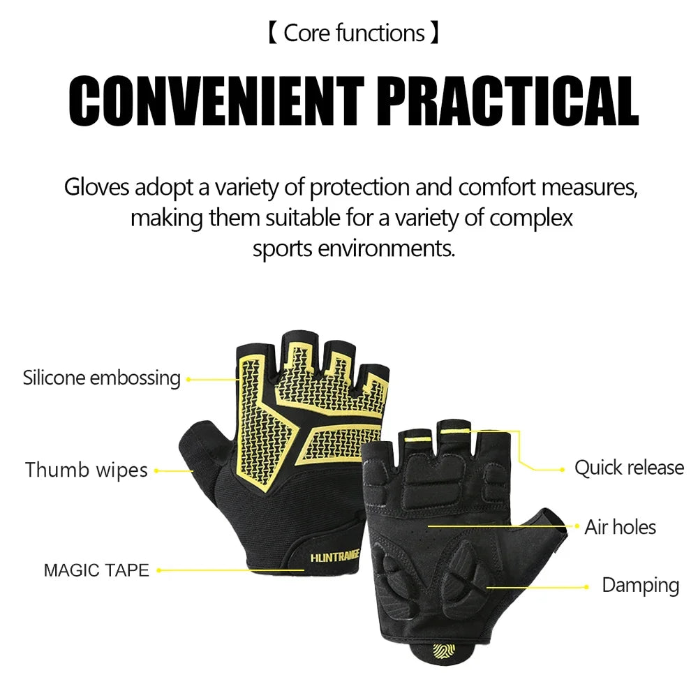 Cycling Bike Gloves Padded Half Finger Bicycle Gloves Shock-Absorbing Anti-Slip Breathable MTB Road Biking Gloves for Men/Women